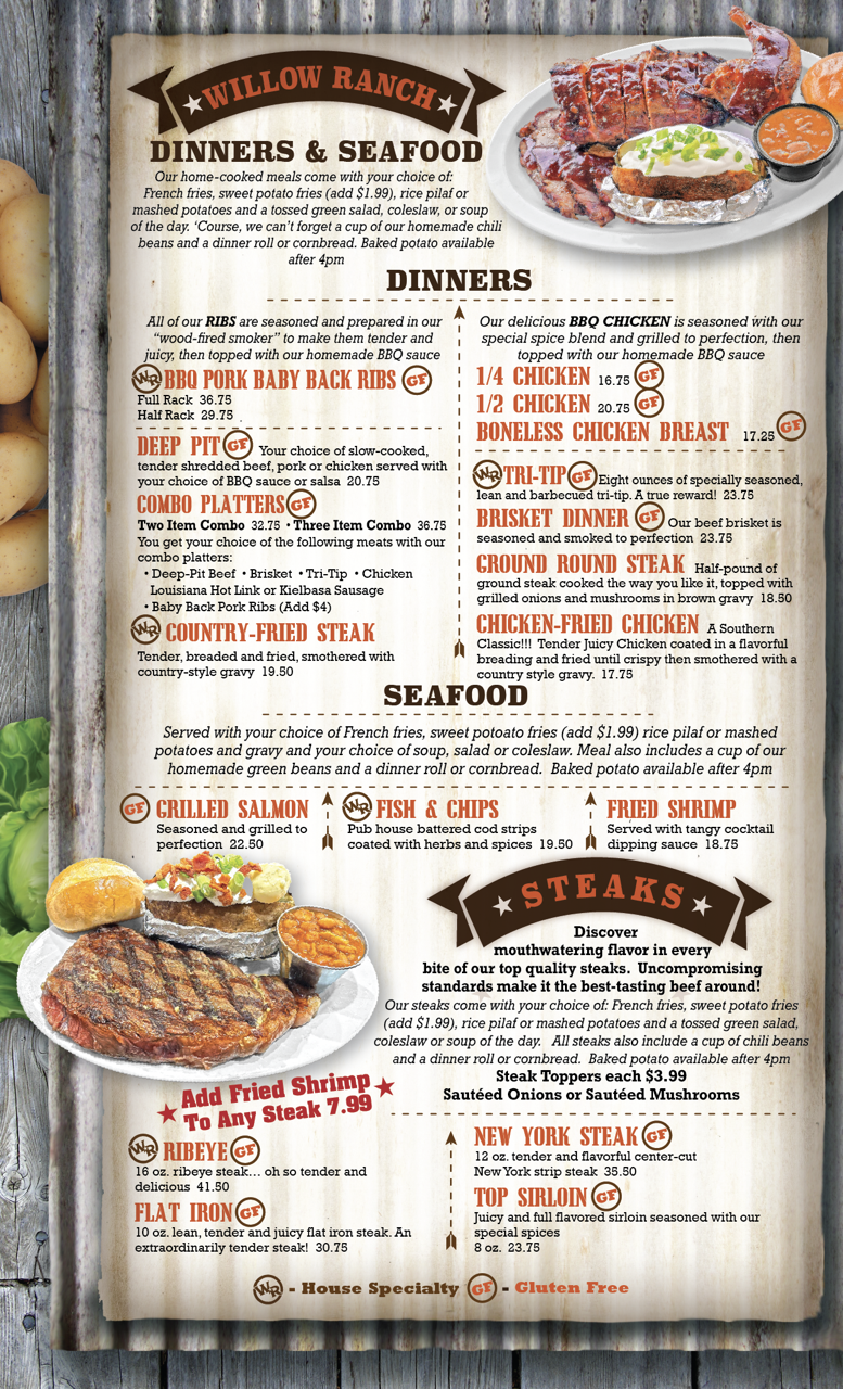 Willow Ranch Diner Menu Buttonwillow Restaurants in Buttonwillow CA